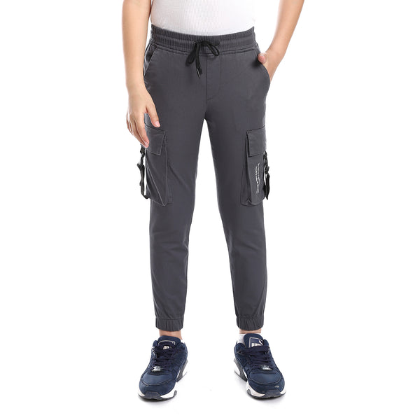 Boys Cargo Pants Elastic Hem With 2 Pockets - Dark Gray