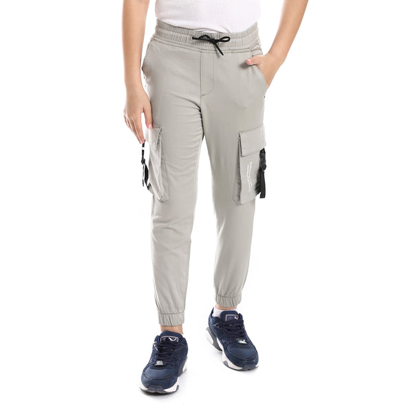 Boys Cargo Pants Elastic Hem With 2 Pockets - Pastel Olive