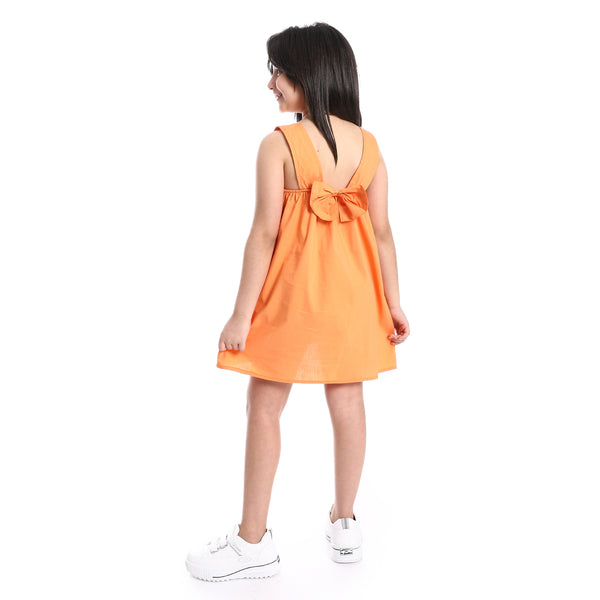 Girls Sleeveless Dress With Bow Back - Orange