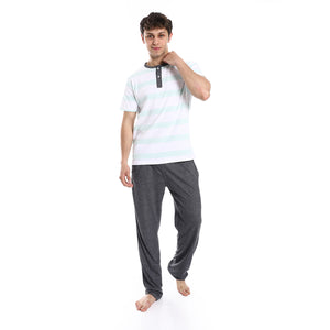 Short Sleeve Multi-Pattern Pajama Set - Gray,White & Mint