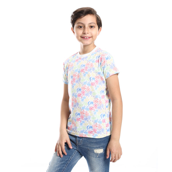 Cotton Round Neck Short Sleeve T-Shirt For Boy - MultiColor