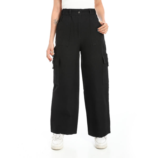 Wide Leg Black Multi-Closure Cargo Pants