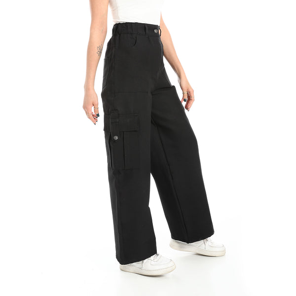Wide Leg Black Multi-Closure Cargo Pants