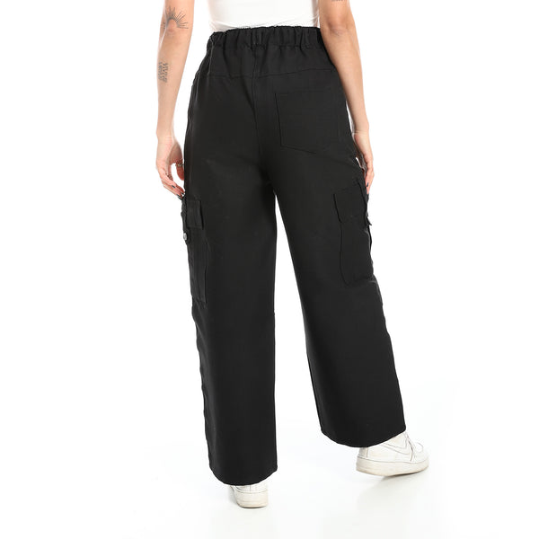 Wide Leg Black Multi-Closure Cargo Pants