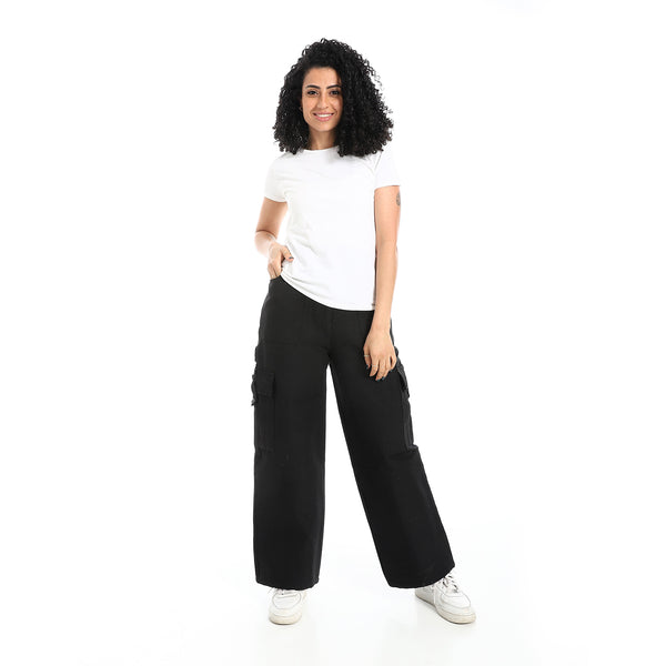 Wide Leg Black Multi-Closure Cargo Pants