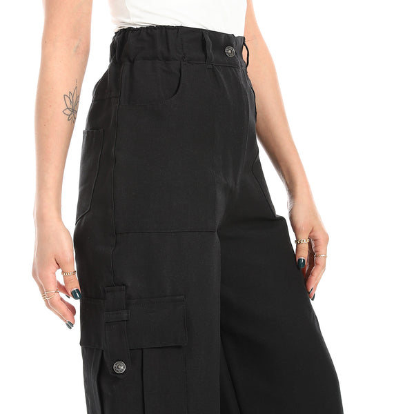 Wide Leg Black Multi-Closure Cargo Pants