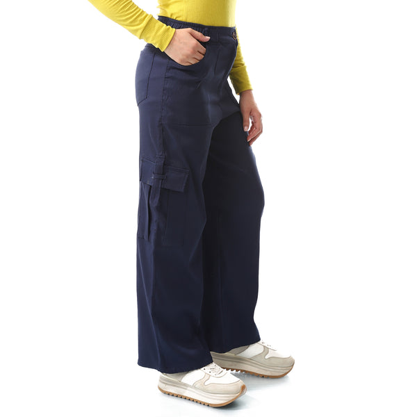 Wide Leg Navy Blue Multi-Closure Cargo Pants