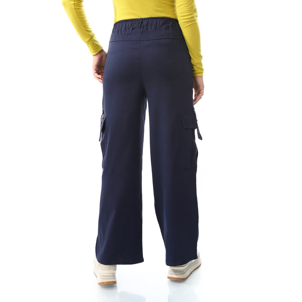 Wide Leg Navy Blue Multi-Closure Cargo Pants