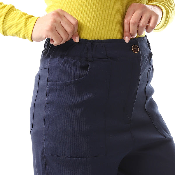 Wide Leg Navy Blue Multi-Closure Cargo Pants
