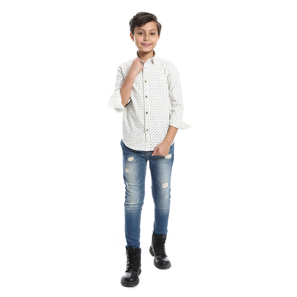 Boys Regular Fit  Casual Shirt - off white