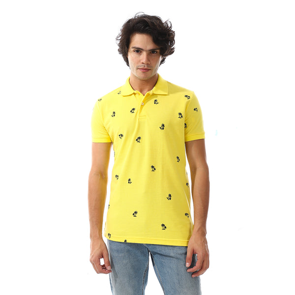 printed_turn_down_collar__polo_shirt_yellow