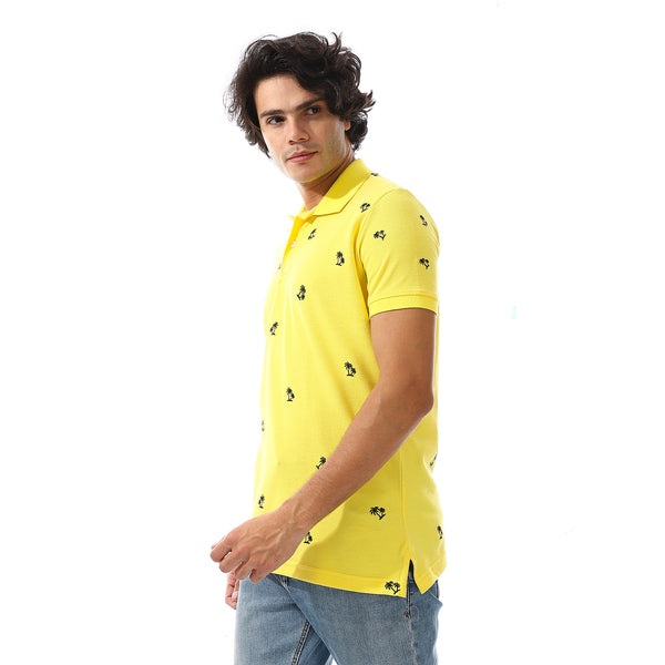 printed_turn_down_collar__polo_shirt_yellow