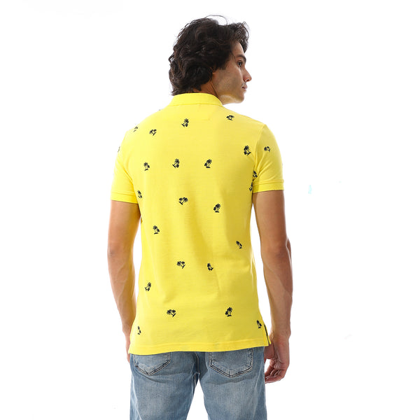 printed_turn_down_collar__polo_shirt_yellow