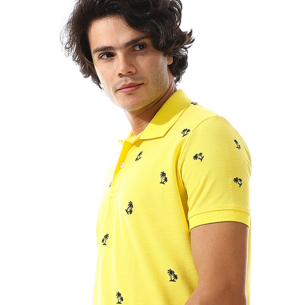 printed_turn_down_collar__polo_shirt_yellow