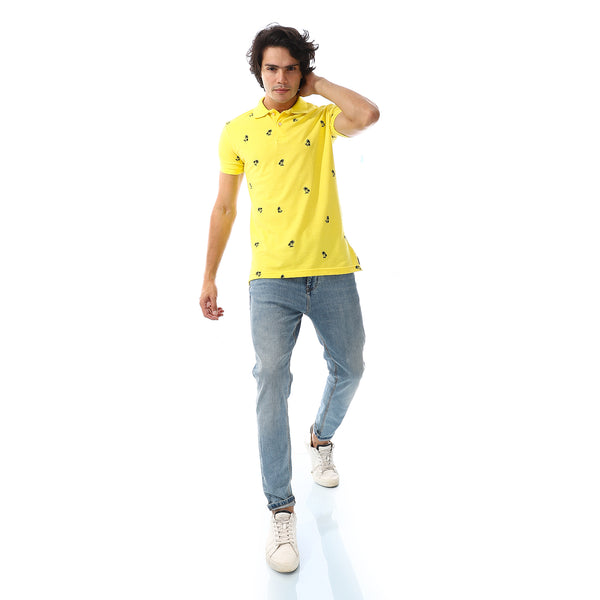 printed_turn_down_collar__polo_shirt_yellow