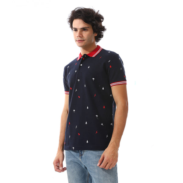 printed_turn_down_collar__polo_shirt_navy