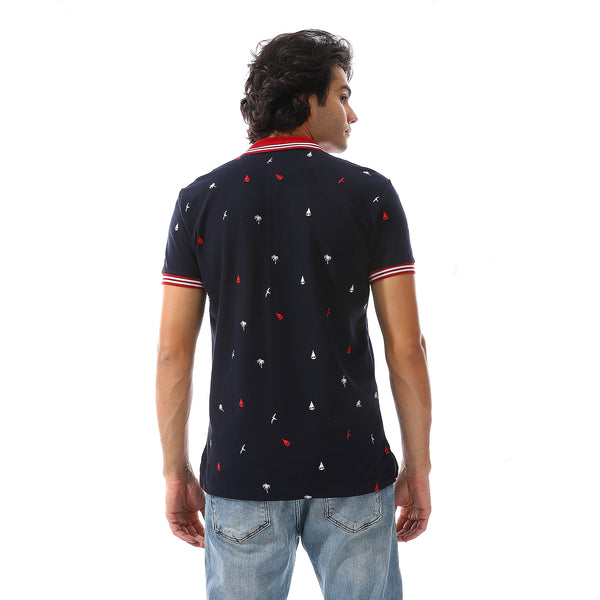 printed_turn_down_collar__polo_shirt_navy