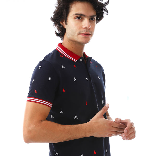 printed_turn_down_collar__polo_shirt_navy