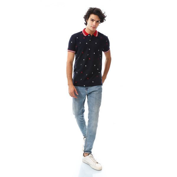 printed_turn_down_collar__polo_shirt_navy