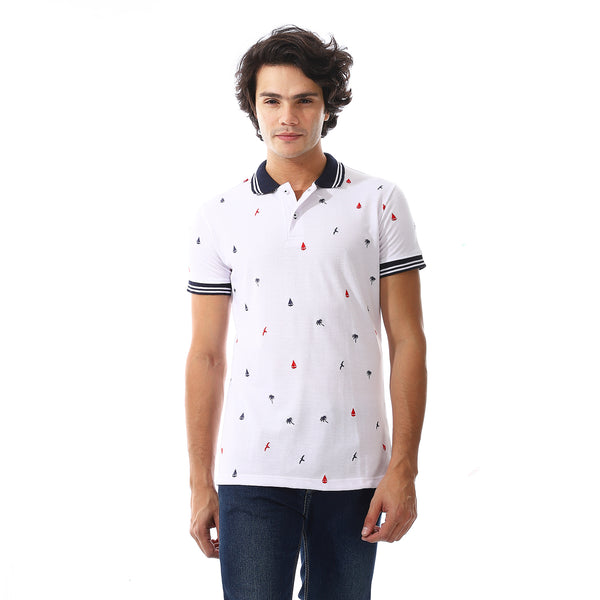 Summer Vibes White Polo With Touch Of Nabvy Blue & Red
