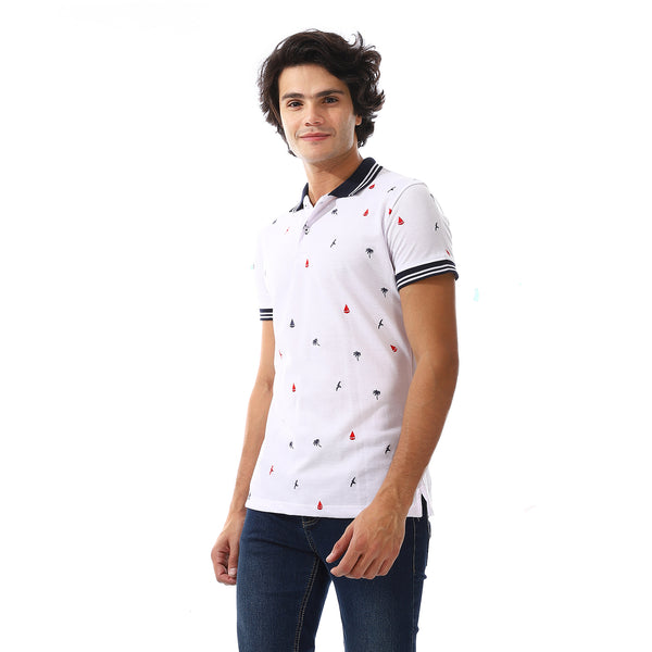 Summer Vibes White Polo With Touch Of Nabvy Blue & Red