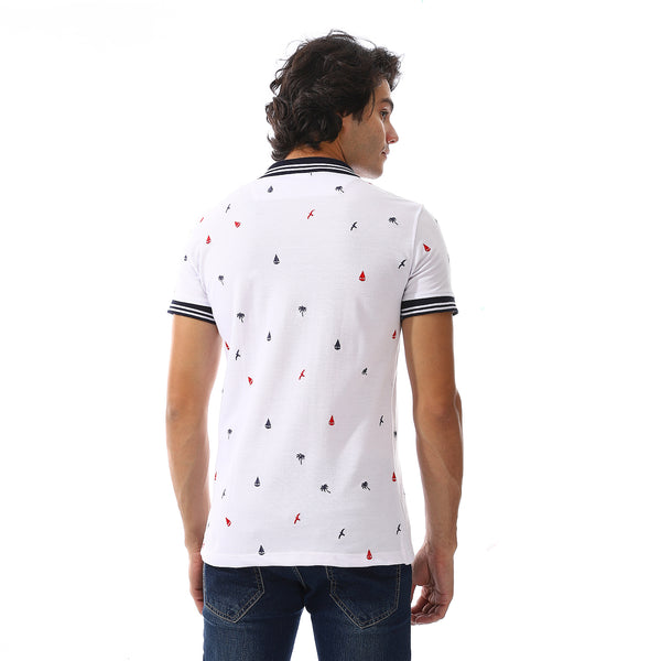 Summer Vibes White Polo With Touch Of Nabvy Blue & Red