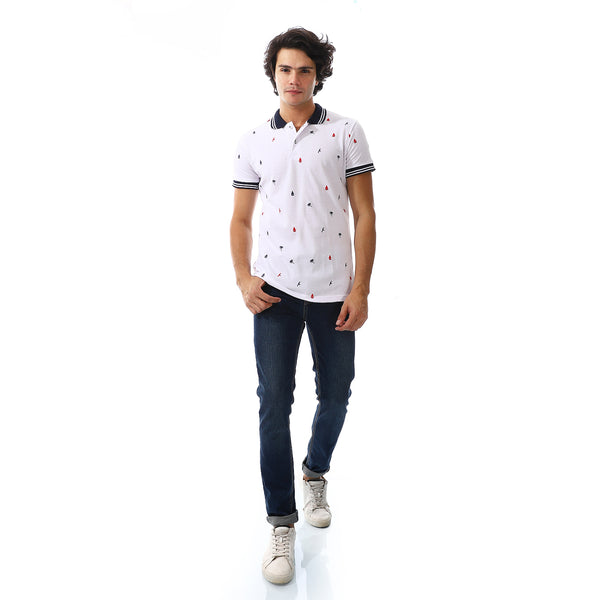 Summer Vibes White Polo With Touch Of Nabvy Blue & Red