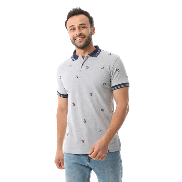Embroidered Pattern Regular Fit Polo Shirt
