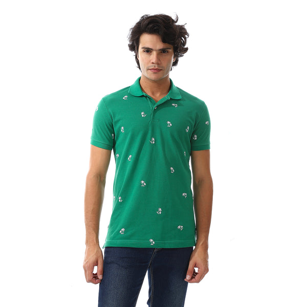 printed_turn_down_collar__polo_shirt_green