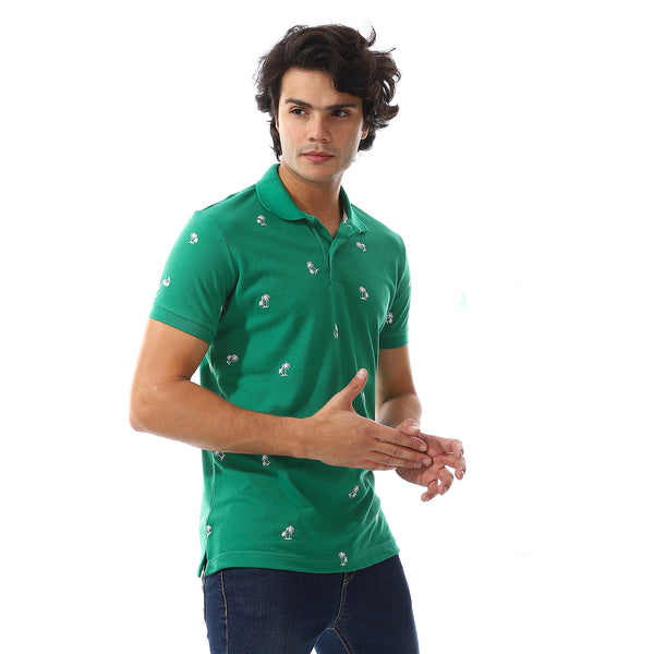 printed_turn_down_collar__polo_shirt_green