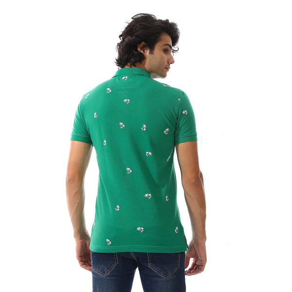 printed_turn_down_collar__polo_shirt_green