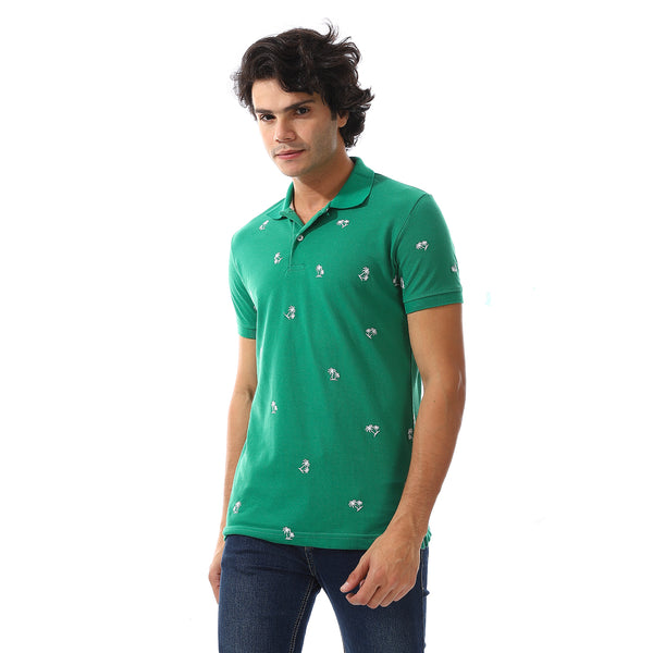 printed_turn_down_collar__polo_shirt_green
