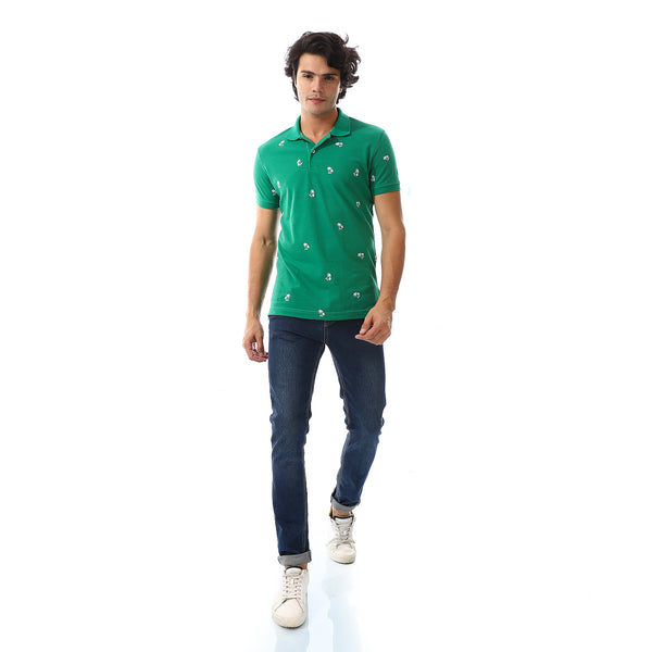 printed_turn_down_collar__polo_shirt_green