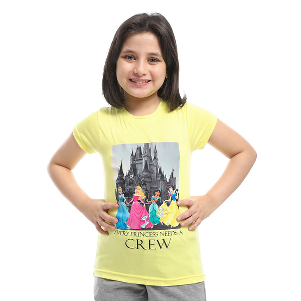 front printed half sleeves girls tee  yellow