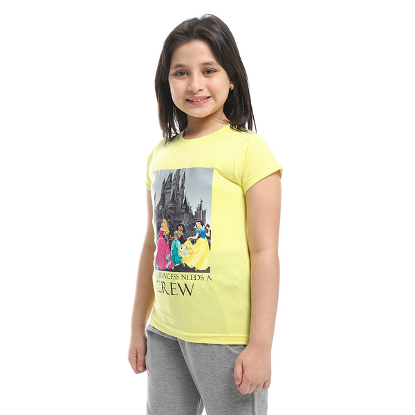 front printed half sleeves girls tee  yellow