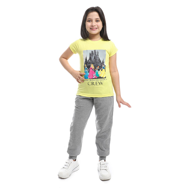 front printed half sleeves girls tee  yellow