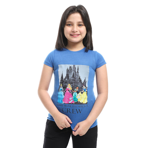 front printed half sleeves girls tee- blue