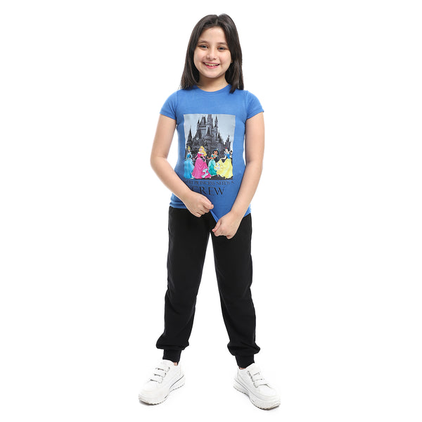 front printed half sleeves girls tee- blue