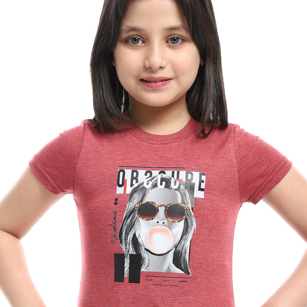 front printed half sleeves girls tee- Burgundy