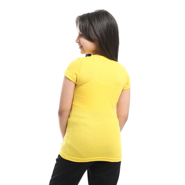 front printed half sleeves girls tee - Yellow