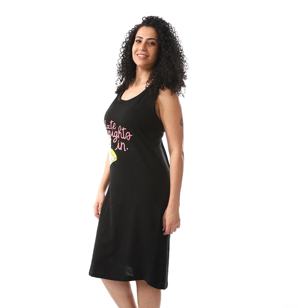Printed Comfy Black Sleeveless Sleepshirt