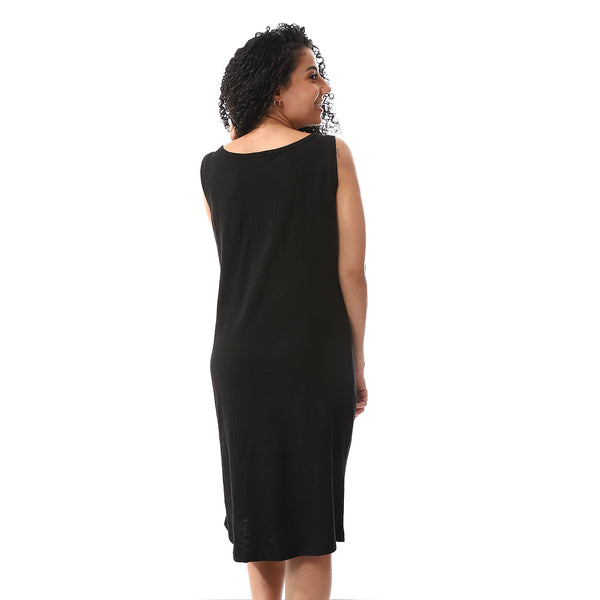 Printed Comfy Black Sleeveless Sleepshirt