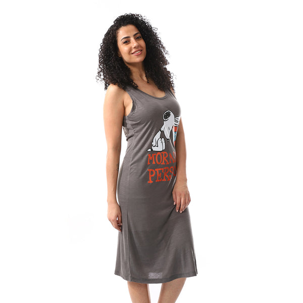 Printed Comfy Grey Sleeveless Sleepshirt