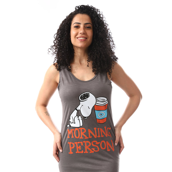 Printed Comfy Grey Sleeveless Sleepshirt