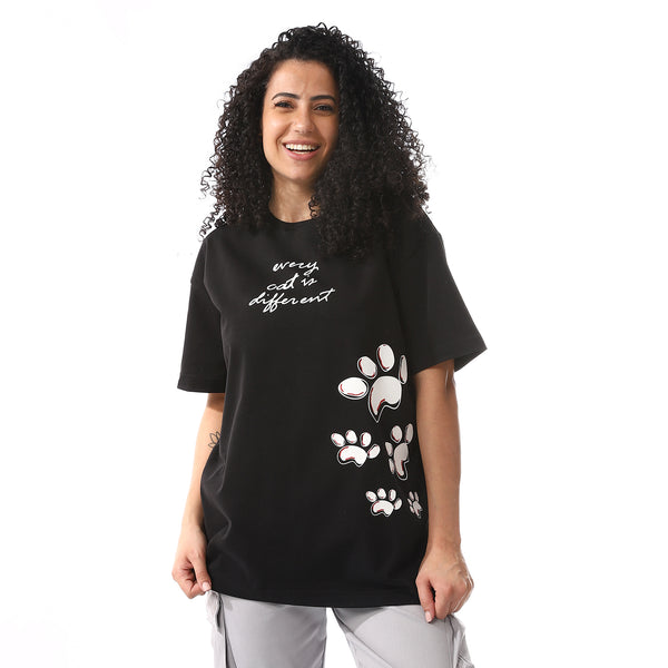 Oversized Black Front & Back Printed Tees