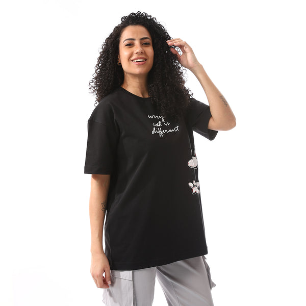 Oversized Black Front & Back Printed Tees