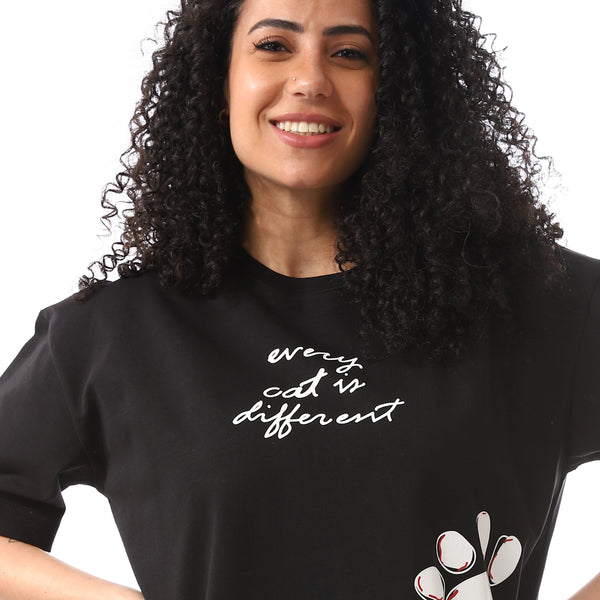 Oversized Black Front & Back Printed Tees