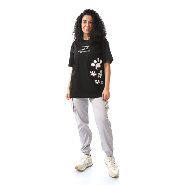 Oversized Black Front & Back Printed Tees
