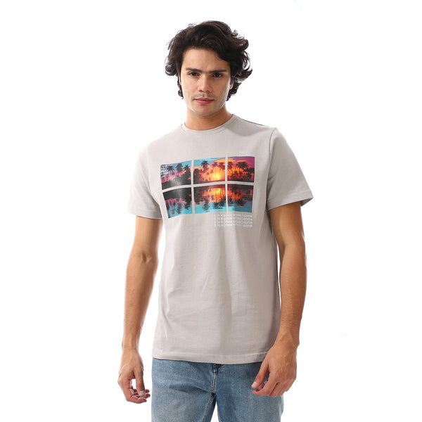 Coin Grey Printed Simple T-Shirt