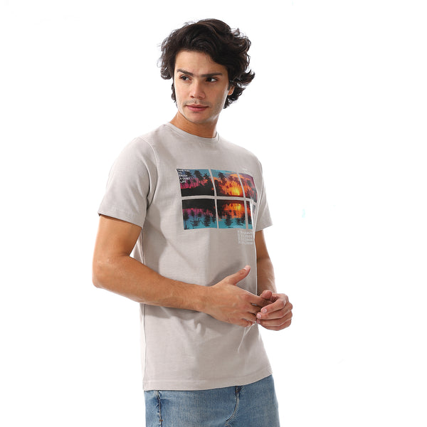 Coin Grey Printed Simple T-Shirt